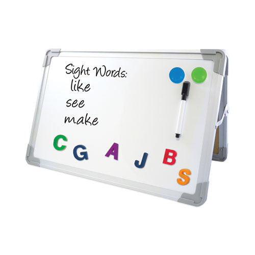 Image of Flipside Dual-Sided Desktop Dry Erase Board, 18" x 12", White Surface, Satin Aluminum Frame