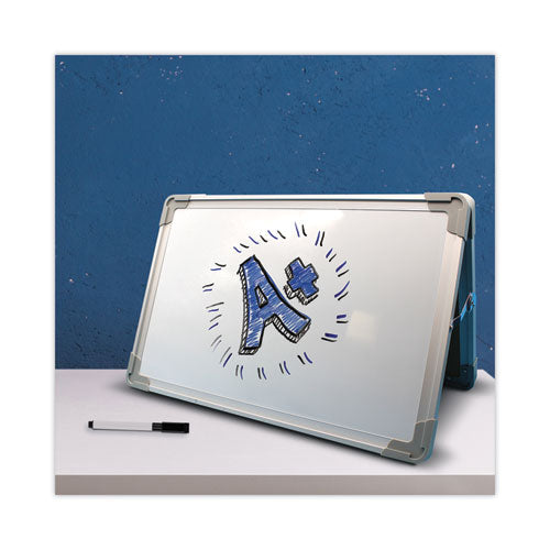 Image of Flipside Dual-Sided Desktop Dry Erase Board, 18" x 12", White Surface, Satin Aluminum Frame