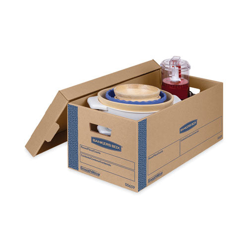 Image of Bankers Box® SmoothMove Prime Moving/Storage Boxes, Lift-Off Lid, Half Slotted Container, Small, 12" x 24" x 10", Brown/Blue, 8/Carton