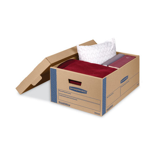 Image of Bankers Box® SmoothMove Prime Moving/Storage Boxes, Lift-Off Lid, Half Slotted Container, Large, 15" x 24" x 10", Brown/Blue, 8/Carton