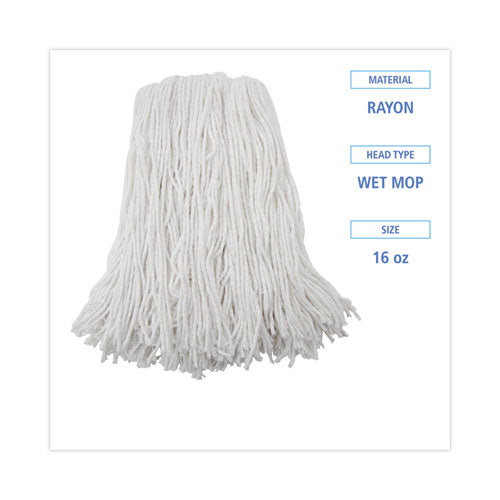 Image of Boardwalk® Premium Cut-End Wet Mop Heads, Rayon, 16oz, White, 12/carton