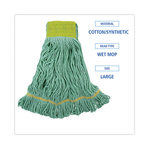Image of Boardwalk® Ecomop Looped-End Mop Head, Recycled Fibers, Large Size, Green, 12/carton