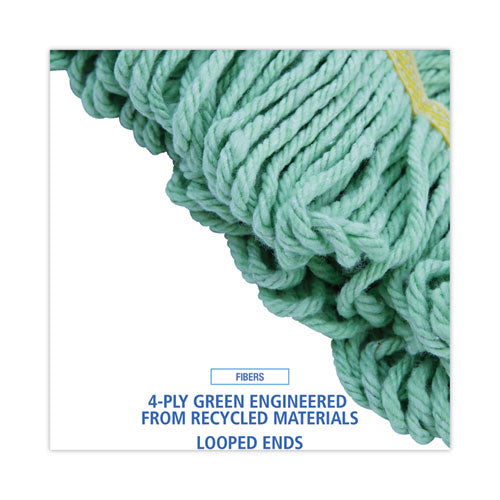 Image of Boardwalk® Ecomop Looped-End Mop Head, Recycled Fibers, Large Size, Green, 12/carton