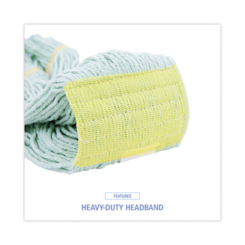 Image of Boardwalk® Ecomop Looped-End Mop Head, Recycled Fibers, Large Size, Green, 12/carton