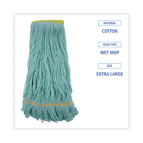 Image of Boardwalk® Ecomop Looped-End Mop Head, Recycled Fibers, Extra Large Size, Green, 12/ct