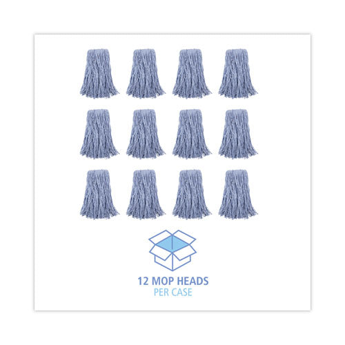 Image of Boardwalk® Mop Head, Standard Head, Cotton/synthetic Fiber, Cut-End, #24, Blue, 12/carton