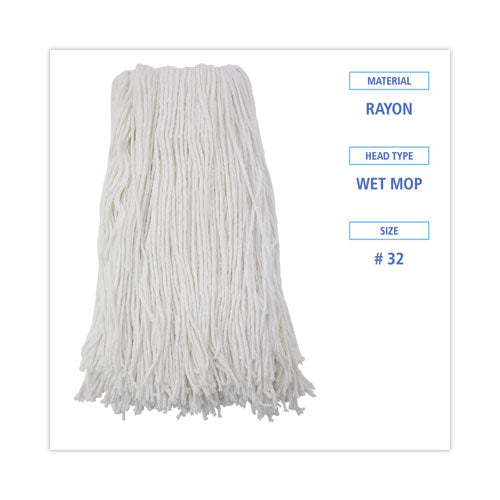 Image of Boardwalk® Cut-End Wet Mop Head, Rayon, No. 32, White, 12/carton