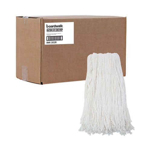 Image of Boardwalk® Cut-End Wet Mop Head, Rayon, No. 32, White, 12/carton
