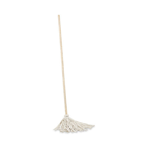 Image of Boardwalk® Handle/Deck Mops, #12 White Cotton Head, 48" Natural Wood Handle, 6/Pack