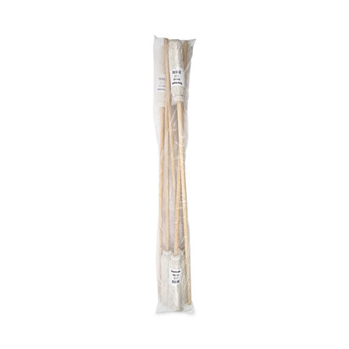 Image of Boardwalk® Handle/Deck Mops, #12 White Cotton Head, 48" Natural Wood Handle, 6/Pack