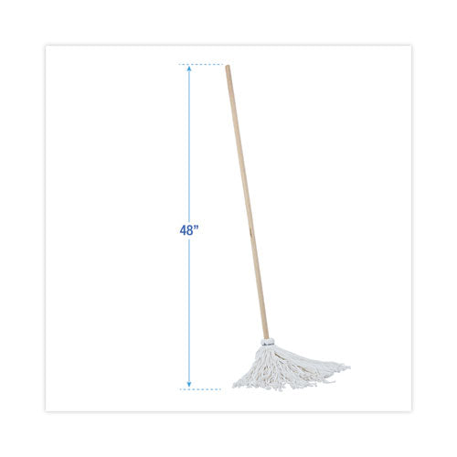 Image of Boardwalk® Handle/Deck Mops, #16 White Rayon Head, 48" Natural Wood Handle