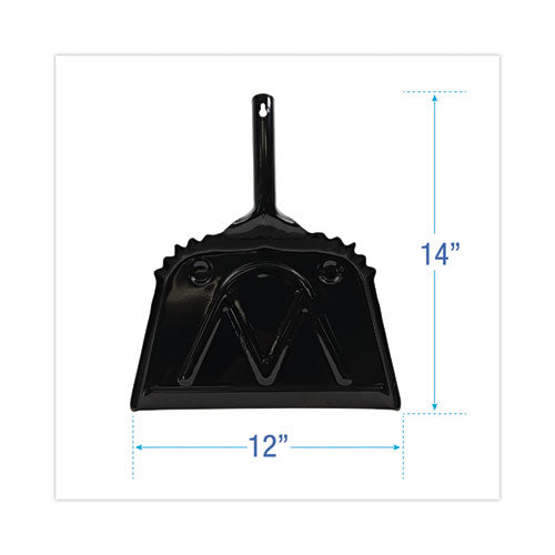 Image of Boardwalk® Metal Dust Pan, 12 x 14, 5" Handle, 20-Gauge Steel, Black, 12/Carton