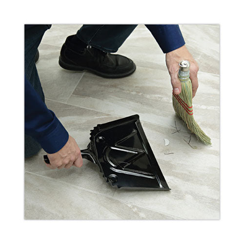 Image of Boardwalk® Metal Dust Pan, 12 x 14, 5" Handle, 20-Gauge Steel, Black, 12/Carton