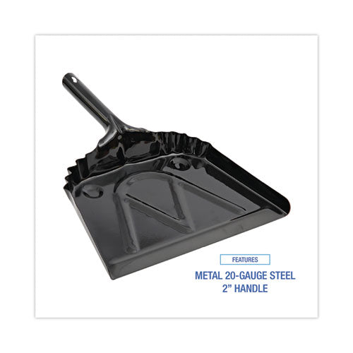 Image of Boardwalk® Metal Dust Pan, 12 x 14, 5" Handle, 20-Gauge Steel, Black, 12/Carton