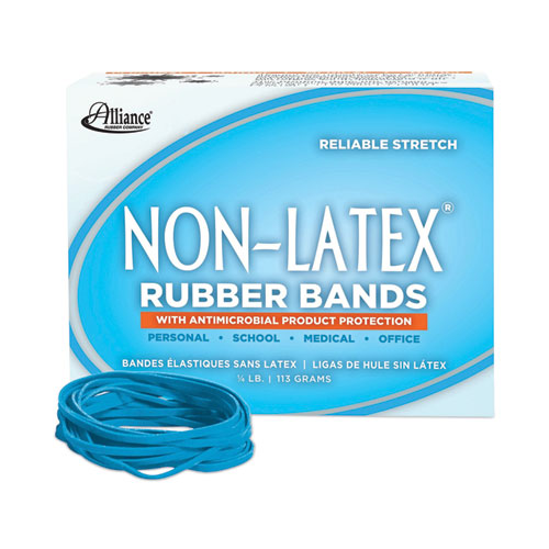 Image of Alliance® Antimicrobial Non-Latex Rubber Bands, Size 33, 0.04" Gauge, Cyan Blue, 4 Oz Box, 180/box