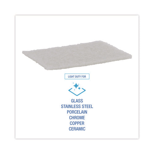 Image of Boardwalk® Light-Duty Scouring Pad, 6 x 9, White, 20/Carton