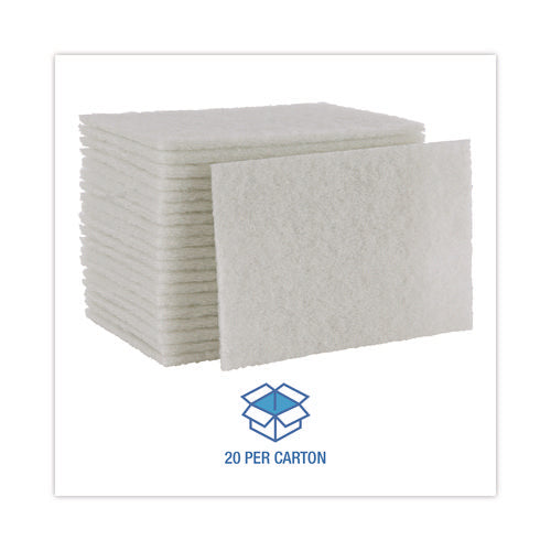 Image of Boardwalk® Light-Duty Scouring Pad, 6 x 9, White, 20/Carton