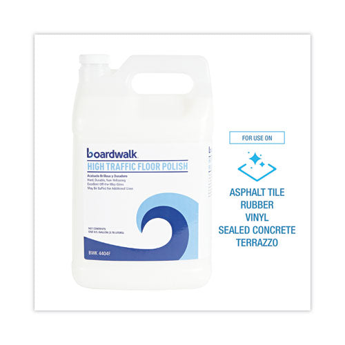 Image of Boardwalk® High Traffic Floor Polish, Apply 3 to 5 Coats per Application, Unscented, 1 gal Bottle, 4/Carton