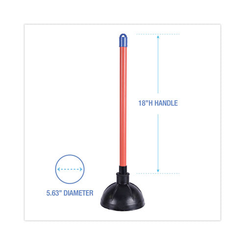 Image of Boardwalk® Toilet Plunger, 18" Plastic Handle, 5.63" Dia, Red/black, 6/carton