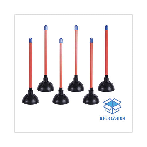 Image of Boardwalk® Toilet Plunger, 18" Plastic Handle, 5.63" Dia, Red/black, 6/carton