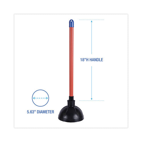 Image of Boardwalk® Toilet Plunger, 18" Plastic Handle, 5.63" Dia, Red/black