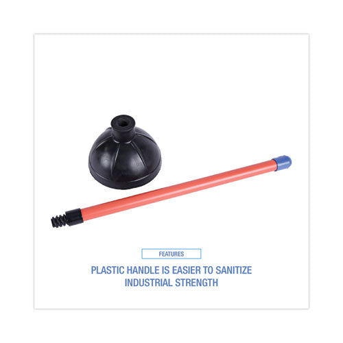 Image of Boardwalk® Toilet Plunger, 18" Plastic Handle, 5.63" Dia, Red/black