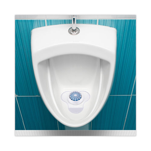 Image of Boardwalk® Urinal Screen with Non-Para Deodorizer Block, Green Apple Scent, 3.25 oz, Blue/White, 12/Box