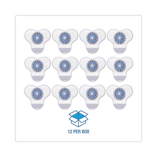 Image of Boardwalk® Urinal Screen with Non-Para Deodorizer Block, Green Apple Scent, 3.25 oz, Blue/White, 12/Box