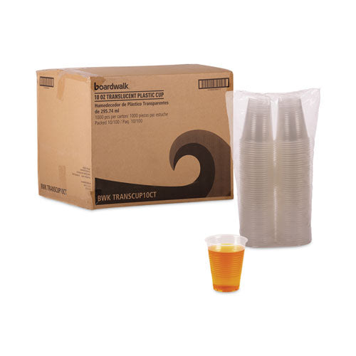Image of Boardwalk® Translucent Plastic Cold Cups, 10 oz, 100/Sleeve, 10 Sleeves/Carton