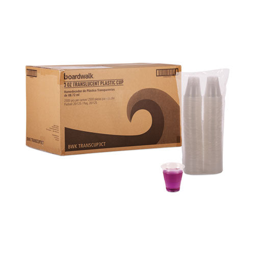 Image of Boardwalk® Translucent Plastic Cold Cups, 3 oz, 125/Sleeve, 20 Sleeves/Carton