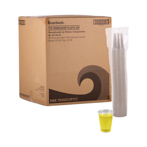 Image of Boardwalk® Translucent Plastic Cold Cups, 7 oz, 100/Sleeve, 25 Sleeves/Carton