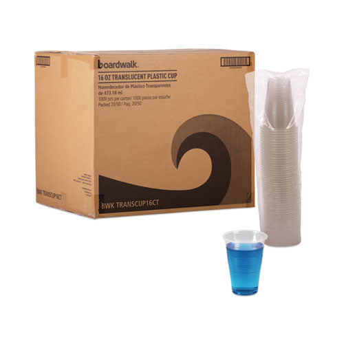Image of Boardwalk® Translucent Plastic Cold Cups, 16 oz, 50/Sleeve, 20 Sleeves/Carton