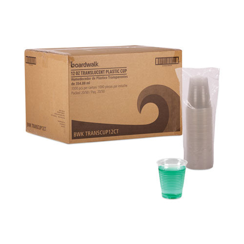 Image of Boardwalk® Translucent Plastic Cold Cups, 12 oz, 50/Sleeve, 20 Sleeves/Carton