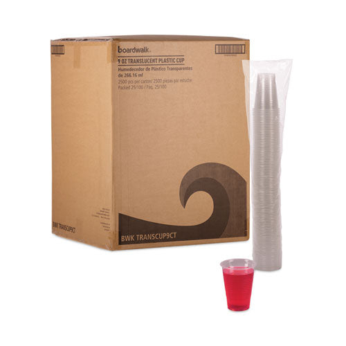 Image of Boardwalk® Translucent Plastic Cold Cups, 9 oz, 100/Sleeve, 25 Sleeves/Carton