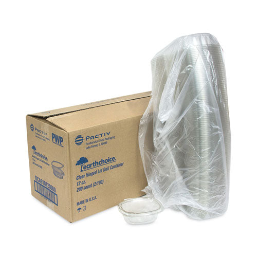 Image of Pactiv Evergreen EarthChoice Recycled PET Hinged Container, 12 oz, 4.92 x 5.87 x 1.89, Clear, Plastic, 200/Carton