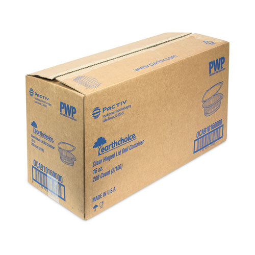 Image of Pactiv Evergreen EarthChoice Recycled PET Hinged Container, 16 oz, 4.92 x 5.87 x 2.48, Clear, Plastic, 200/Carton