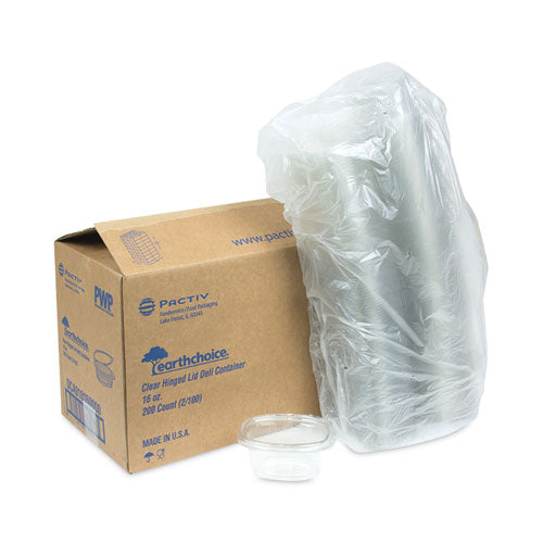 Image of Pactiv Evergreen EarthChoice Recycled PET Hinged Container, 16 oz, 4.92 x 5.87 x 2.48, Clear, Plastic, 200/Carton
