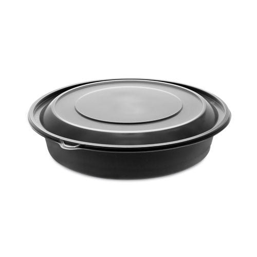 Image of Pactiv Evergreen EarthChoice MealMaster Container with Lid, 48 oz, 10.13" Diameter x 2.13" h, Black/Clear, Plastic, 150/Carton