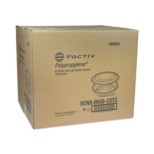 Image of Pactiv Evergreen EarthChoice MealMaster Container with Lid, 48 oz, 10.13" Diameter x 2.13" h, Black/Clear, Plastic, 150/Carton
