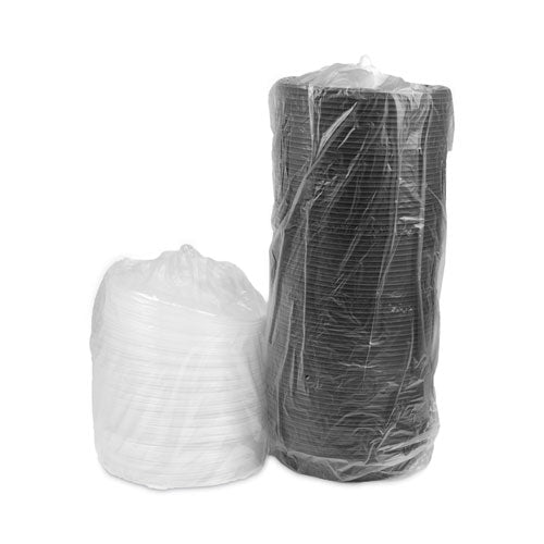Image of Pactiv Evergreen EarthChoice MealMaster Container with Lid, 48 oz, 10.13" Diameter x 2.13" h, Black/Clear, Plastic, 150/Carton