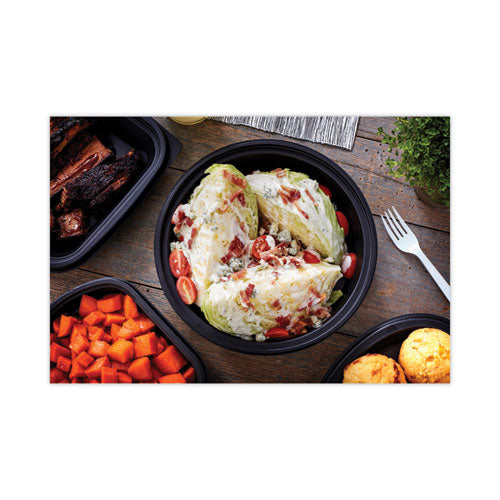 Image of Pactiv Evergreen EarthChoice MealMaster Container with Lid, 48 oz, 10.13" Diameter x 2.13" h, Black/Clear, Plastic, 150/Carton