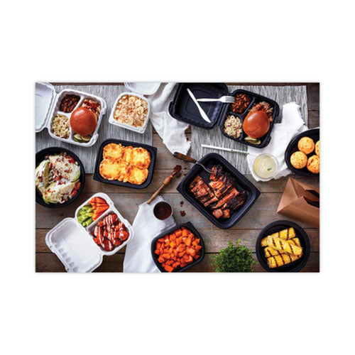 Image of Pactiv Evergreen EarthChoice MealMaster Container with Lid, 48 oz, 10.13" Diameter x 2.13" h, Black/Clear, Plastic, 150/Carton