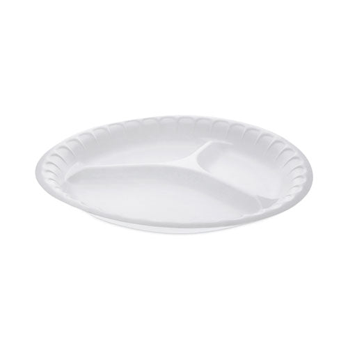 Image of Pactiv Evergreen Placesetter Satin Non-Laminated Foam Dinnerware, 3-Compartment Plate, 10.25" dia, White, 540/Carton
