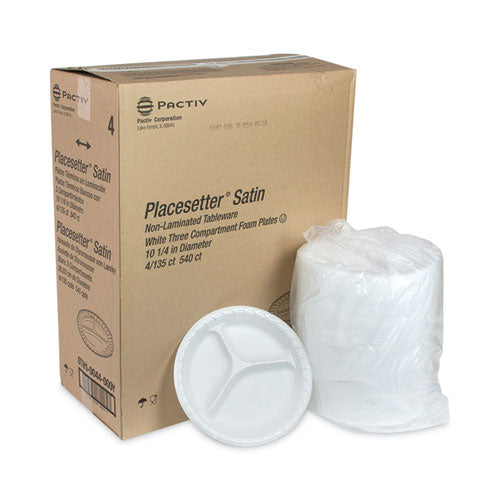 Image of Pactiv Evergreen Placesetter Satin Non-Laminated Foam Dinnerware, 3-Compartment Plate, 10.25" dia, White, 540/Carton
