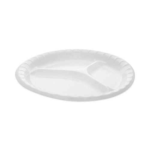 Image of Pactiv Evergreen Placesetter Deluxe Laminated Foam Dinnerware, 3-Compartment Plate, 10.25" dia, White, 540/Carton