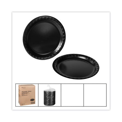 Image of Pactiv Evergreen Placesetter Deluxe Laminated Foam Dinnerware, Plate, 10.25" dia, Black, 540/Carton