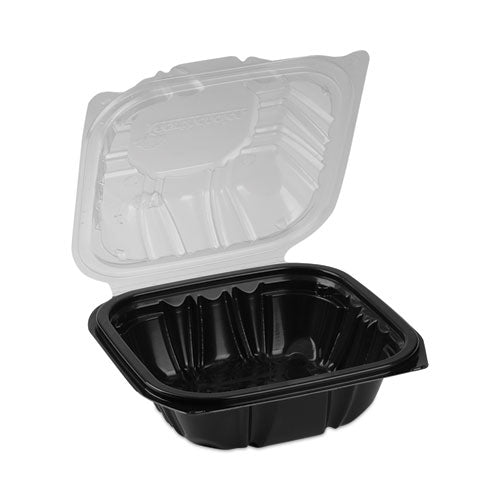 Image of Pactiv Evergreen EarthChoice Vented Dual Color Microwavable Hinged Lid Container, 16 oz, 6 x 6 x 3, Black/Clear, Plastic, 321/Carton