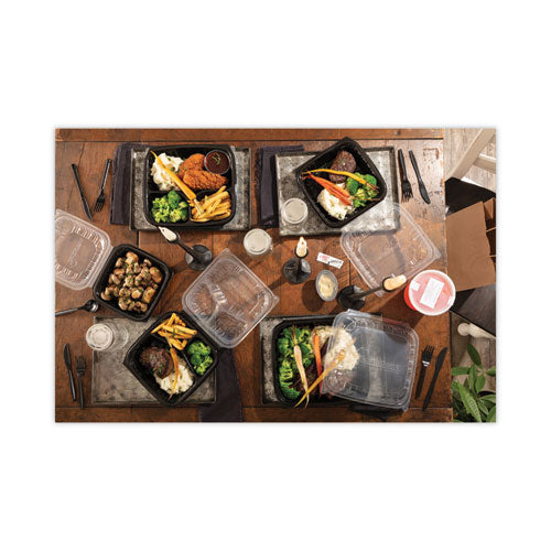 Image of Pactiv Evergreen EarthChoice Vented Dual Color Microwavable Hinged Lid Container, 66 oz, 10.5 x 9.5 x 3, Black/Clear, Plastic, 132/Carton