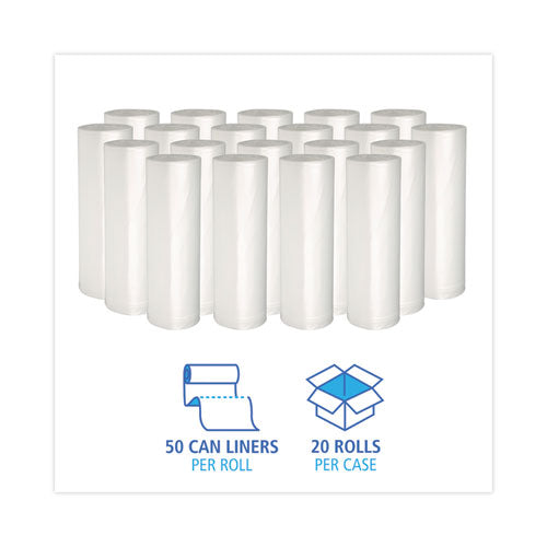 Image of Boardwalk® High-Density Can Liners, 16 gal, 6 mic, 24" x 33", Natural, Perforated Roll, 50 Bags/Roll, 20 Rolls/Carton