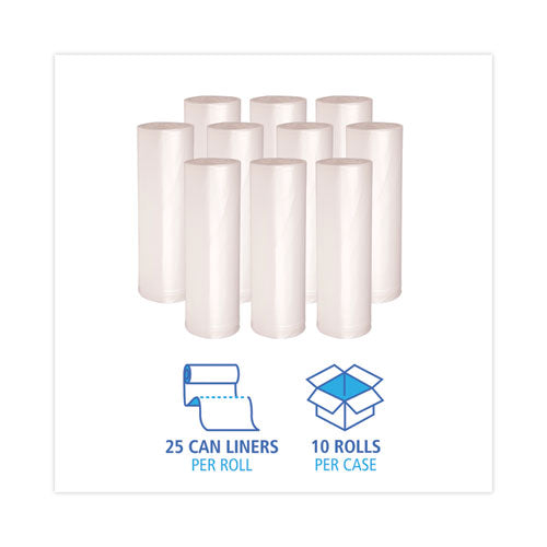 Image of Boardwalk® High-Density Can Liners, 33 gal, 14 mic, 33" x 38", Natural, Perforated Roll, 25 Bags/Roll, 10 Rolls/Carton